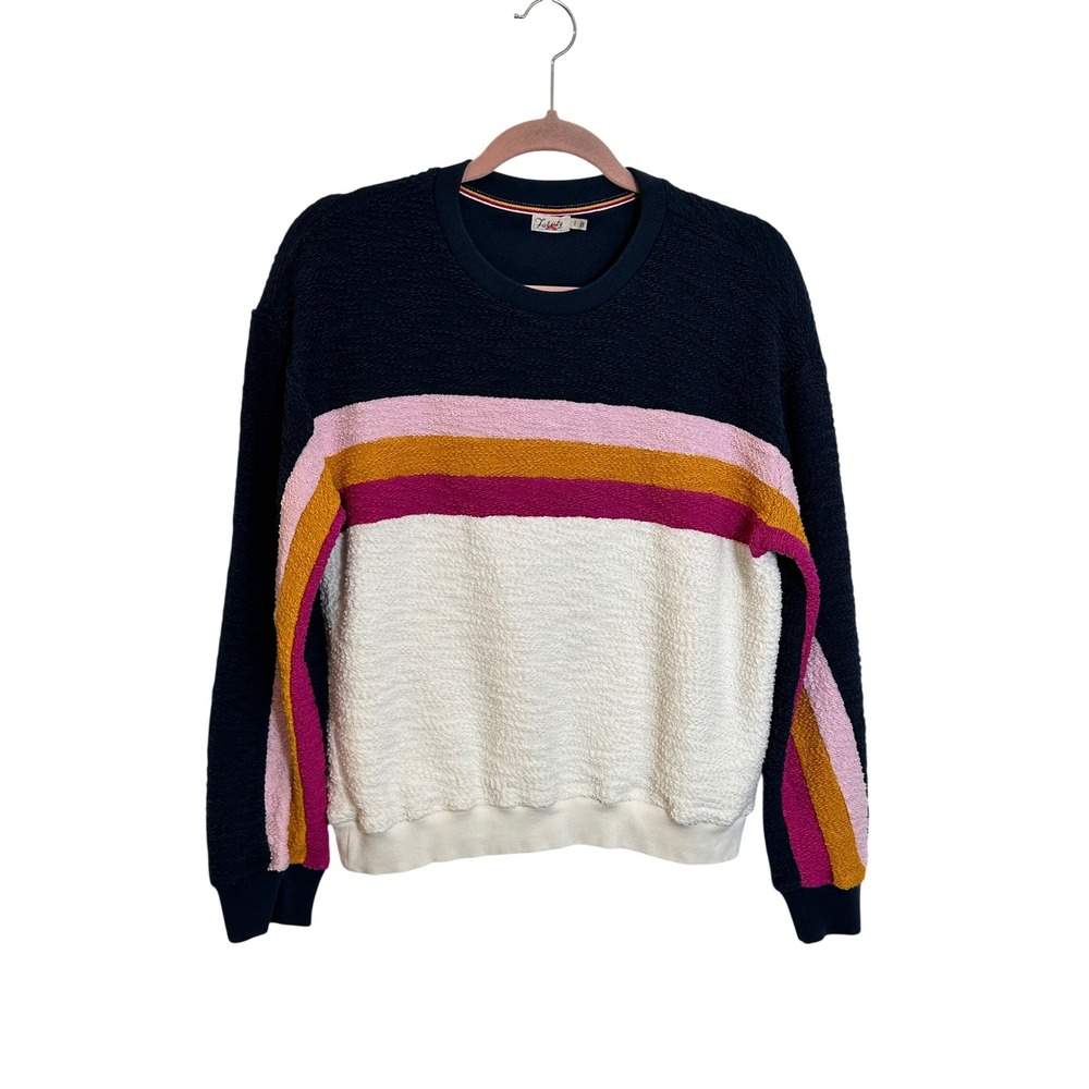 Faherty Vista Stripe Textured Cotton Pullover Sweater Size L Multicolor Preppy